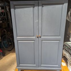 Antique Solid Wood Blue Armoire 