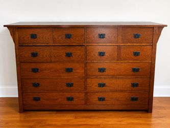 Mission Style Oak Dresser with 12 Drawers