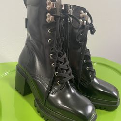 ALLSAINTS INDIGO Lace Up High Heel Combat Boots BLACK PATENT LEATHER US 6 EU 36