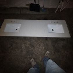 76" Double Sink Quartz Countertop 