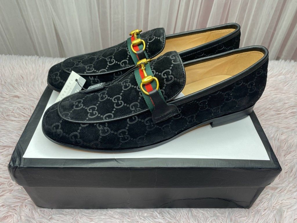 GUCCI LOAFER GG JORDAN LEATHER BLACK BROWN BEIGE SKIN NEW SNEAKERS SHOES SIZE 10 44 A5