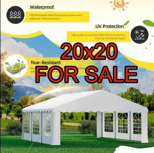 20x20ft Outdoor Party Tent, Heavyduty Event Gazebo for Events, Weddings, BBQs - Removable Sidewall Windows & Storage Bags Included, White