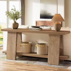 RY0257 70.9-Inch Long Console Table, 2-Tier Narrow Sofa Table Behind The Couch for Living Room, Entryway, Hallway (Natural)