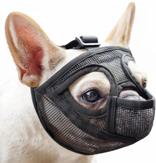Mayerzon Short Snout Dog Muzzle, French Bulldog Muzzle with Tongue Out Design to Prevent Eating Biting Licking, Mesh Dog Muzzle for Shih Tzu Pug Engli