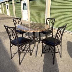 5 Piece Dining Set - Faux Marble Table & 4 Chairs