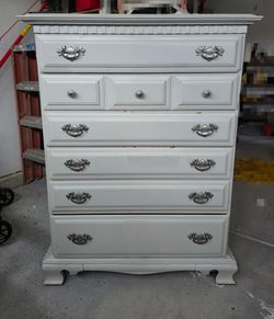 White gray Painted Wood Tall Dresser Chest