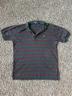 Polo Ralph Lauren Green and Red Striped Polo Shirt, 100% Cotton, Size Medium