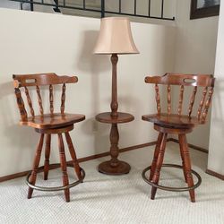 1970s–80s Colonial Swivel Counter Stools / Barstools – Pair