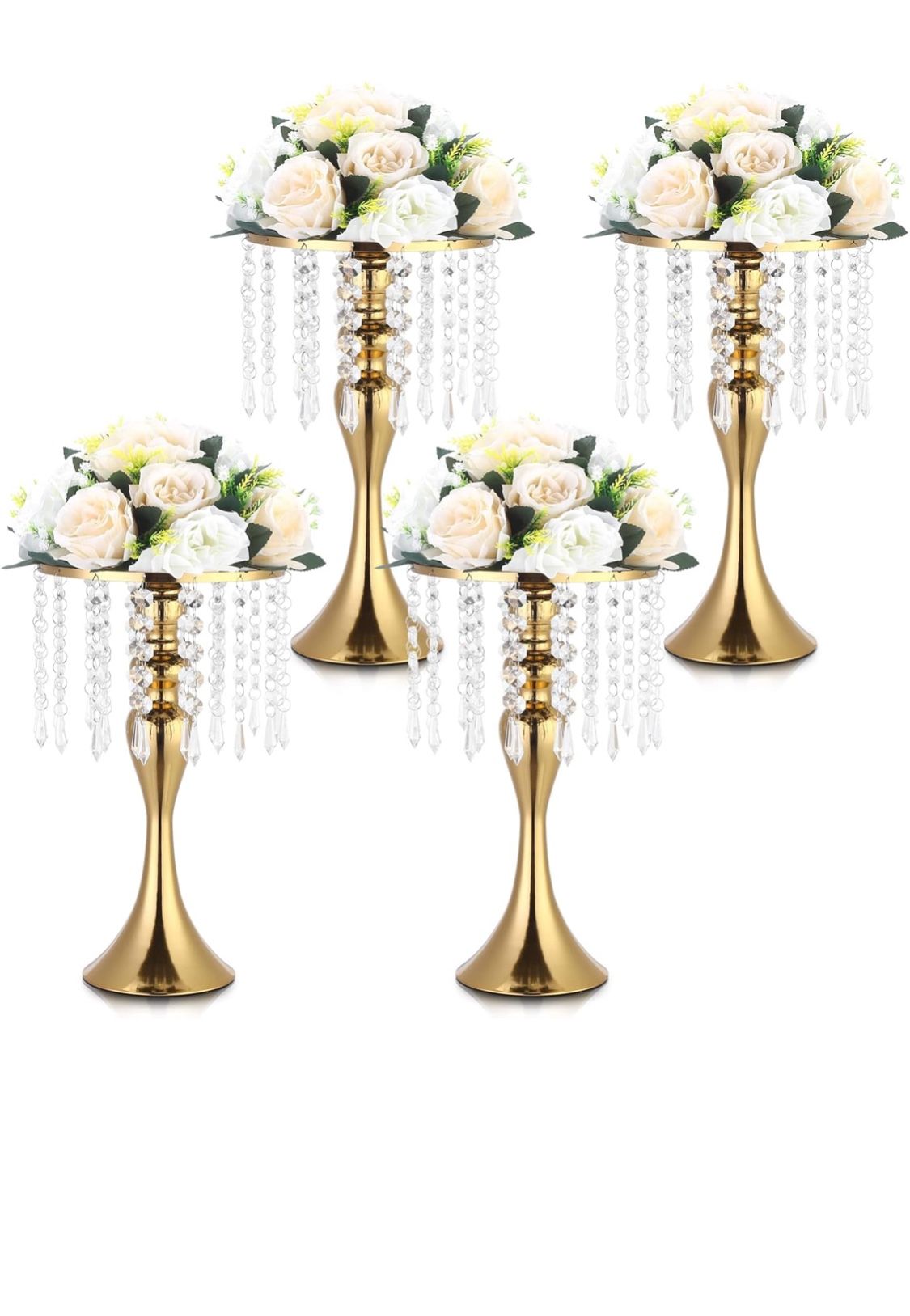 4 Pcs Gold Vases for Centerpieces, 13.5 inch Tall Crystal Flower Stand Wedding Centerpieces for Tables Decorative Metal Flower Vase for Party Annivers