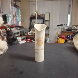 Cream Colored French Orchid Bud Vase With Gorgeous Peach Orchid Pattern, Vintage 70's To 80's 7.5"Tall