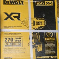 DEWALT 20V MAX XR Cordless Impact Wrench, 1/2' Hog Ring, Bare Tool Only