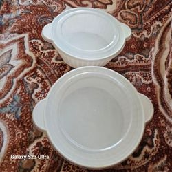 White Ceramic Casserole Dishes with Lids Set of 2