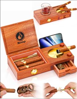 Moniup Cedar Wood Cigar Humidor Ashtray Set