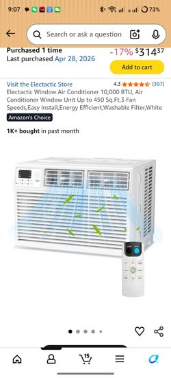 Electactic Window Air Conditioner 10,000 BTU, Air Conditioner Window Unit Up to 450 Sq.Ft,3 Fan Speeds,Easy Install,Energy Efficient,Washable Filter,W