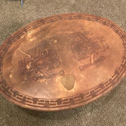 Mid Century Aztec Design Leather Embossed Coffee Table