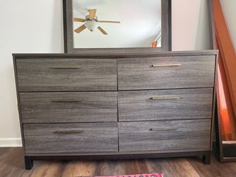 6-Drawer Double Dresser Gray Wood Finish