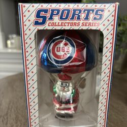 Chicago Cubs Christmas Santa Claus Parachute Blown Glass Ornament 