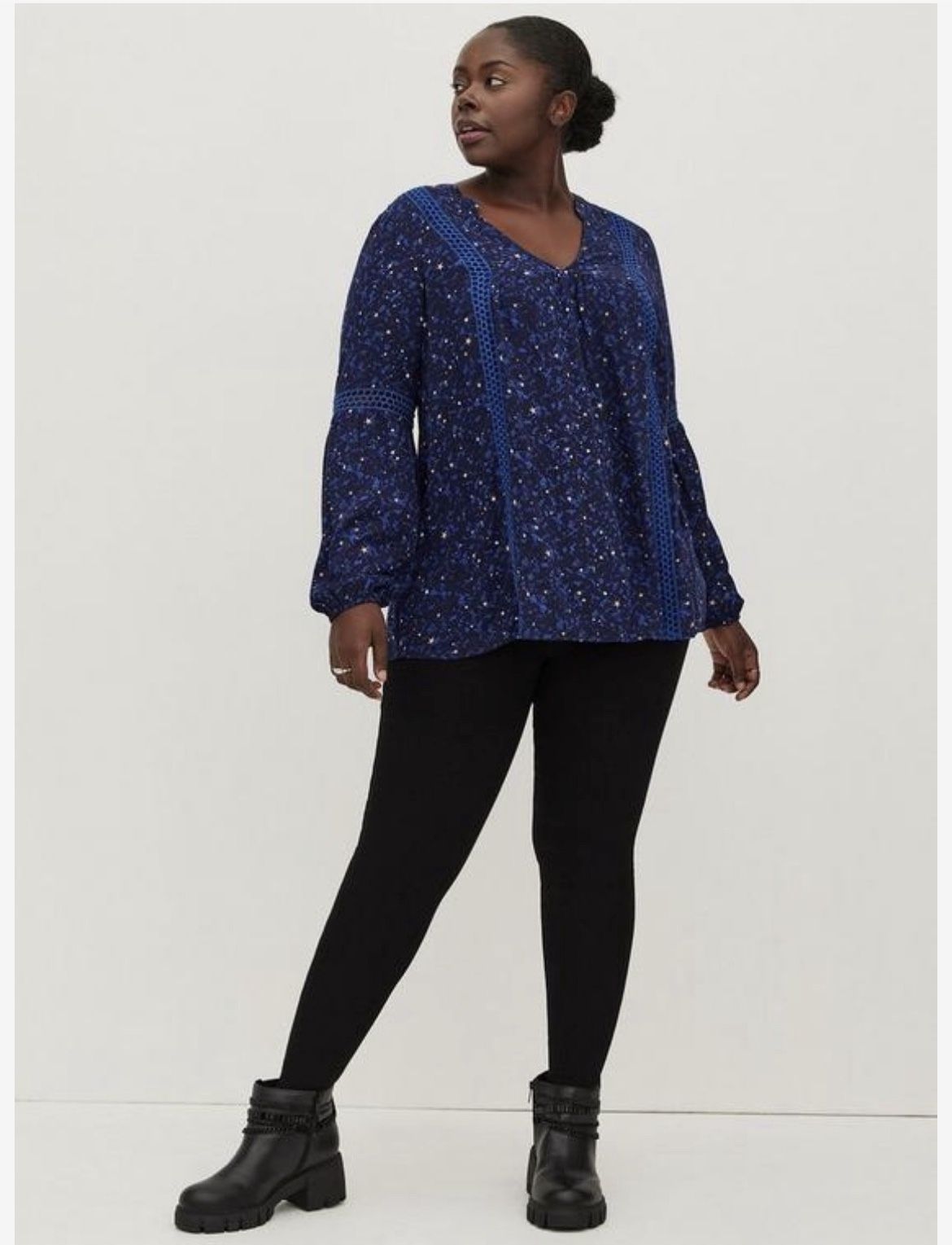 Twill Woven Lace Trim Tunic Top