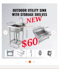 Outdoor Utility Sink with Faucet & Shelf - NEW