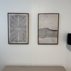 Set of 2 Modern Minimalist Framed Wall Art Prints – Neutral Abstract Decor