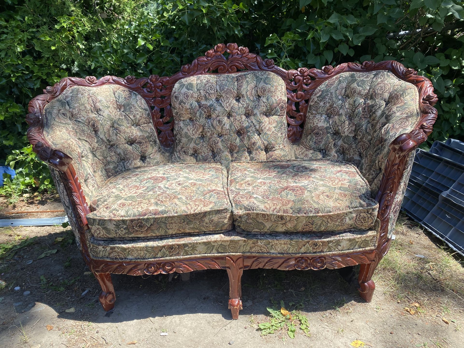 Antique Queen Anne Style Sofa Seat Love Seat