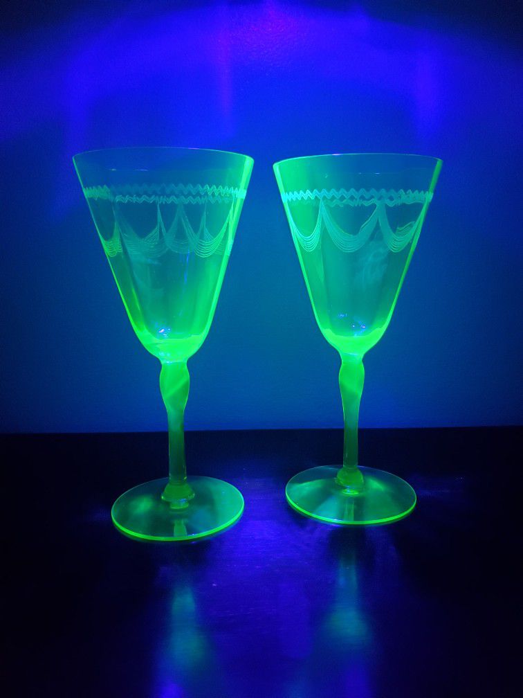 antique Uranium glass wine glasses nice for a collector or wedding toast