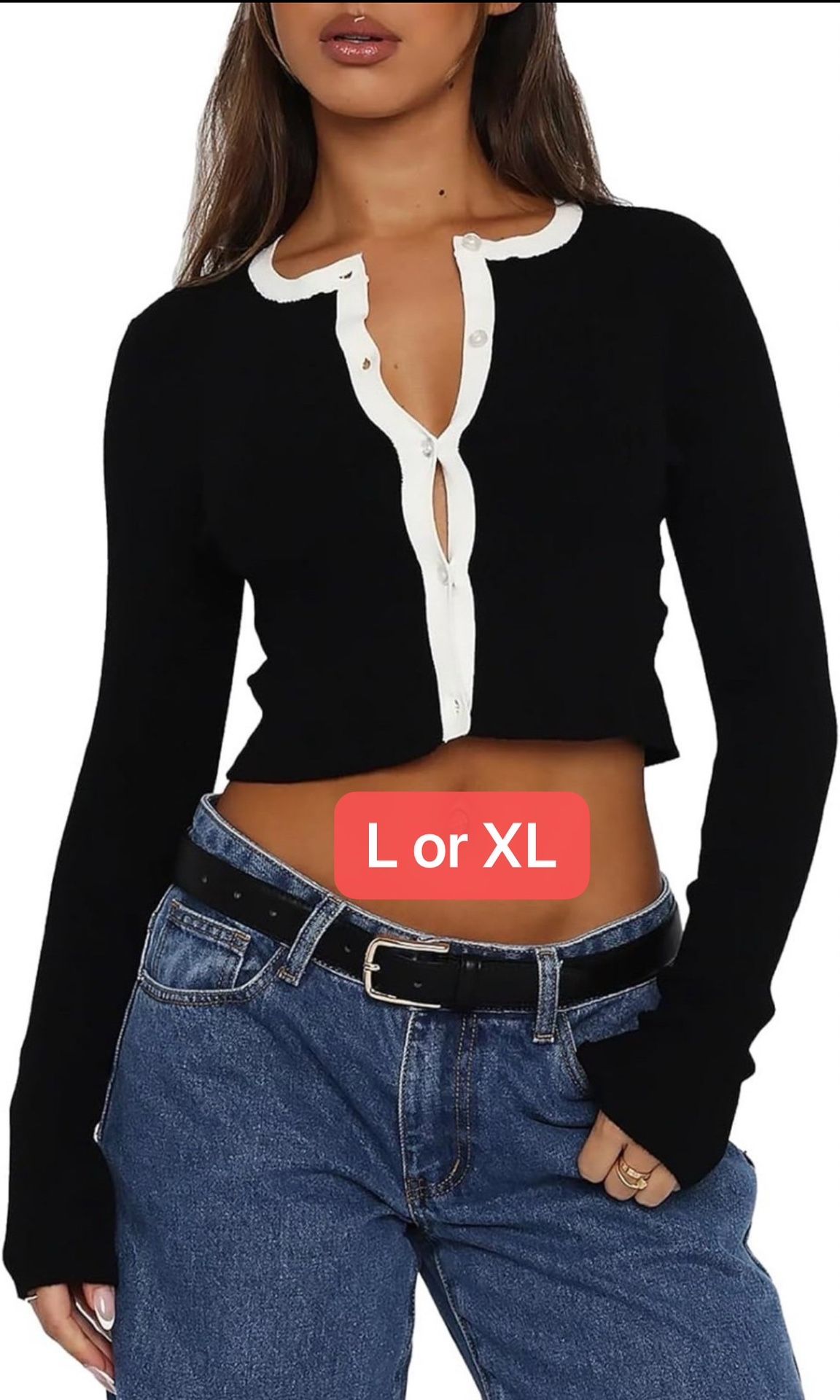 L size Women's Round Neck Long Sleeve Blouse, Button-Down, Colorblock Design, Slim Fit, Casual(pls choose color)