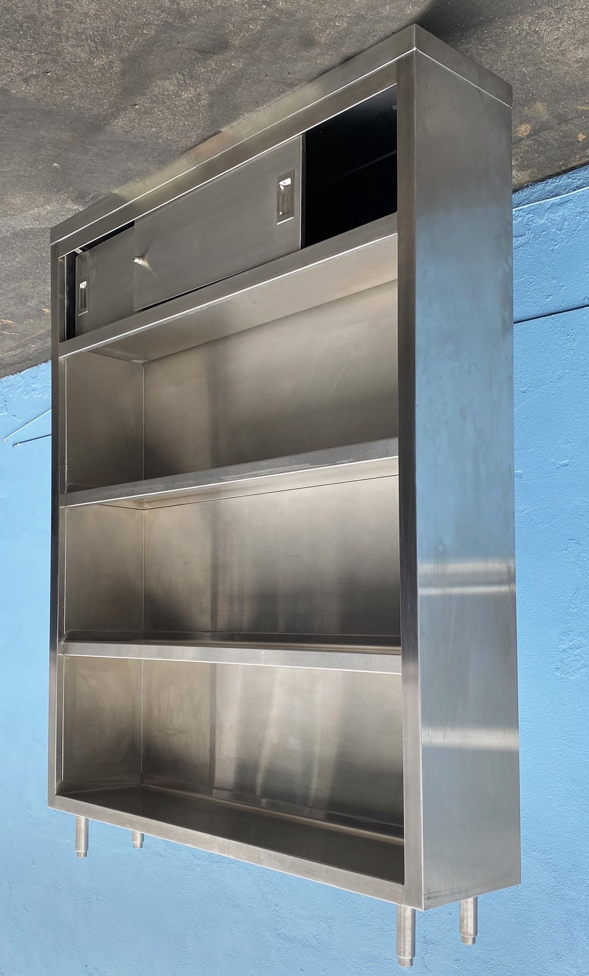Large stainless steel shelf with cabinet