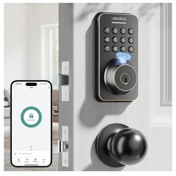 Ulecoce Fingerprint Keypad Deadbolt with Handle Set, Keyless Entry Door Lock, Door Locks for Front Door Lock Set, App Control, Auto Locking, Easy to I