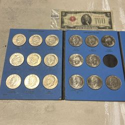 Vintage Coins And 2 Dollar Bill 