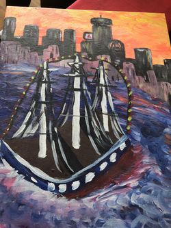 Ship Oil on Canvas Boston Charles River