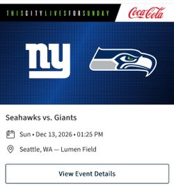 2 Delta Club Section 239 Tickets for Giants vs Seahawks (Sunday 12/13)