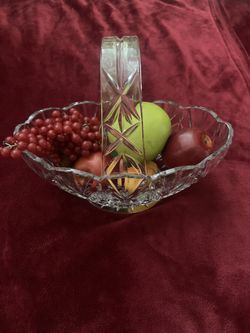 cut glass basket with artificial fruit