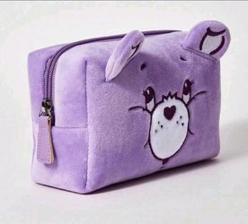 NWT Care Bears Share Bear Purple Velvet Plush Makeup Storage Pouch