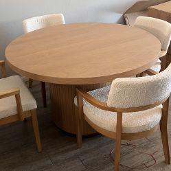 59” Round Oak Dining Table - Free Delivery ✅ Modern Oak Wood Dining Table