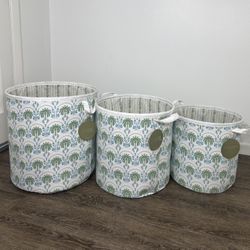 HARPER fabric storage bin / Laundry Hamper (Set of 3)New Green & Blue Palm Tree Pattern multi-purpose storage bins