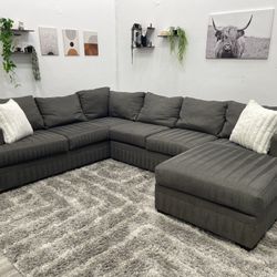Living Spaces Grey Sectional Couch - Free Delivery 
