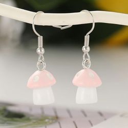 Pink Mushroom Charm Drop Earrings