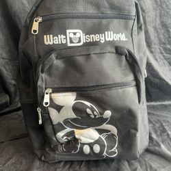 Walt Disney World Black Backpack with Silver Mickey Mouse