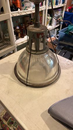 Large Vintage Holophane Glass Pendant Light - Industrial Style Home Ceiling Light Lamp