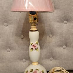 Vintage Lamp -- Porcelain Pink & White & Gold