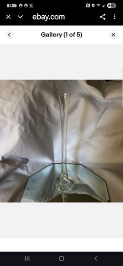 Elegant Long Tall Thin Hand Blown Clear Glass Vase - 14" Tall