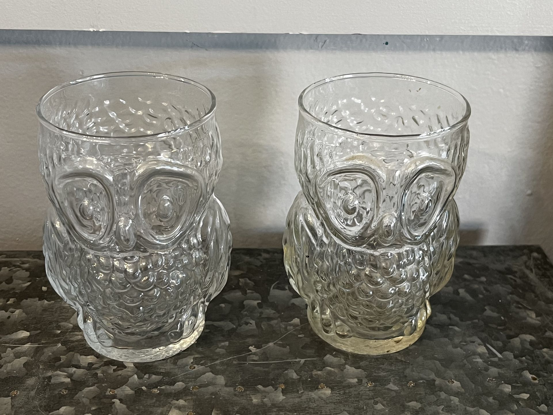 VTG 70's Libbey Clear Glass 3D Owl Shaped Drinking Glass