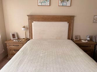 Wood Bed Frame with Upholstered Headboard