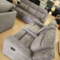 Gray FABRIC. SOFA AND LOVESEAT RECLINERS 4 TOTAL