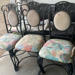 4 Solid Metal Chairs With Ulpholstry