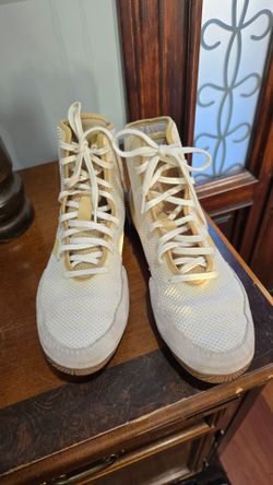 White and Gold High-Top Wrestling Shoes