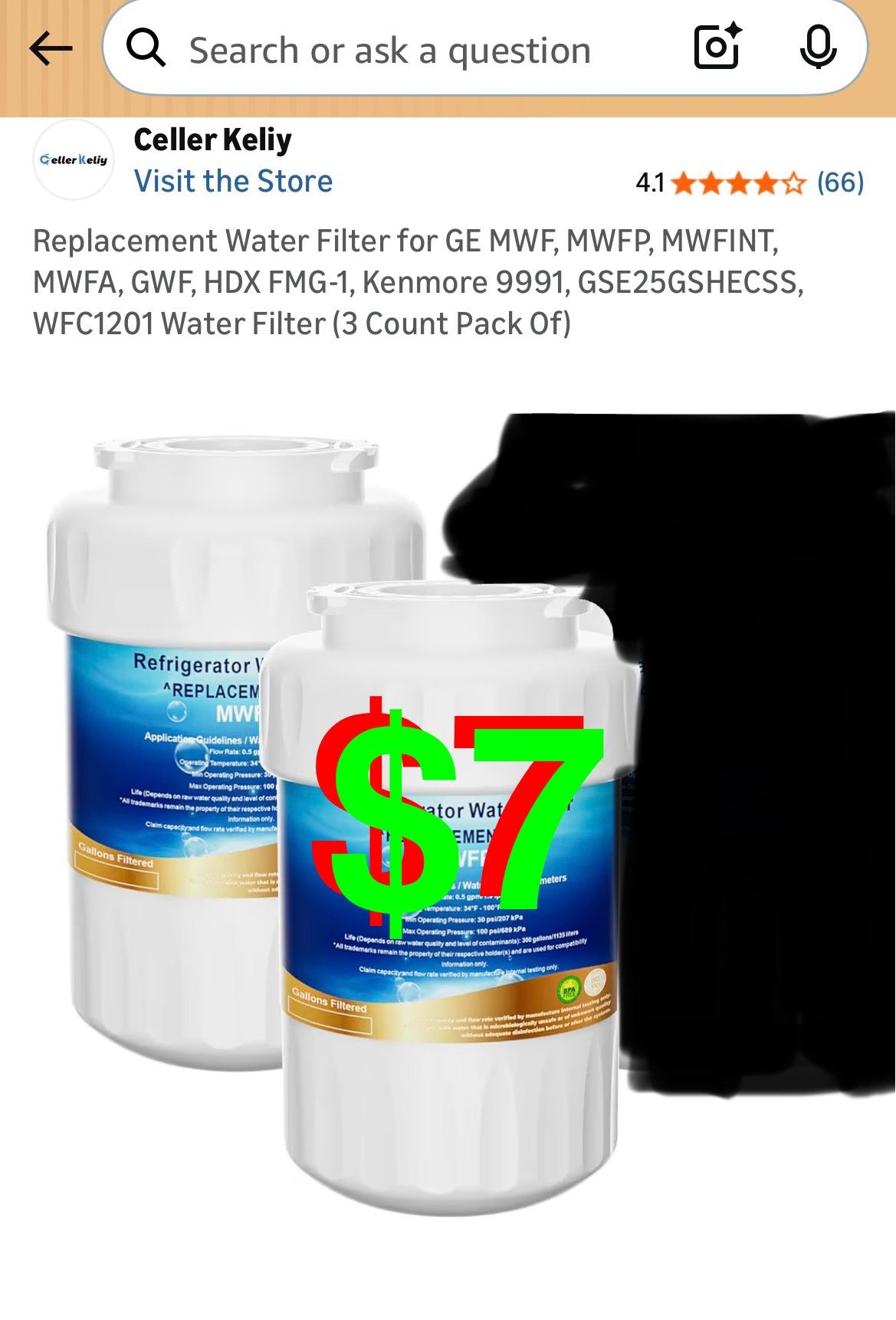 Replacement Water Filter for GE MWF, MWFP, MWFINT, MWFA, GWF, HDX FMG-1, Kenmore 9991, GSE25GSHECSS, WFC1201 Water Filter (3 Count Pack Of)