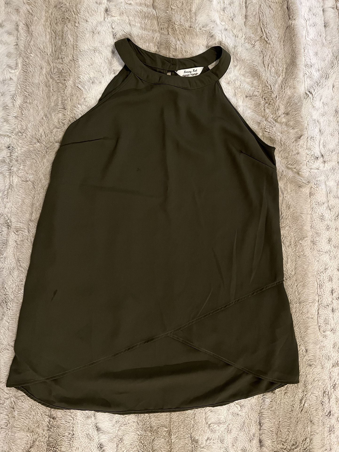Krazy Kat Sleeveless  Shirt Blouse - Olive Green, Small 