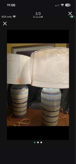 $100-Pair of Tall Ceramic Pottery Lamps with Shades